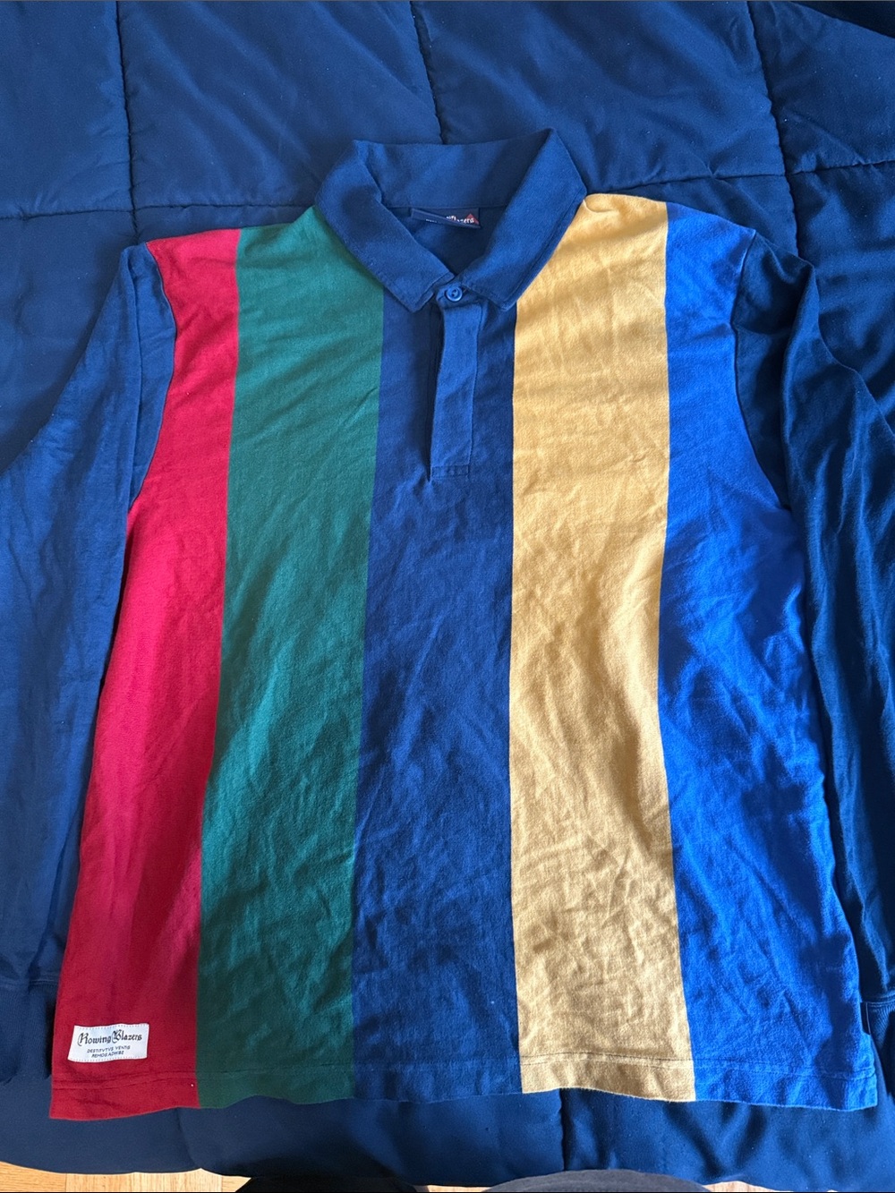 Rowing Blazers Men's Multi-Stripe Long-Sleeve Polo - Blue, Gold, Green, Red